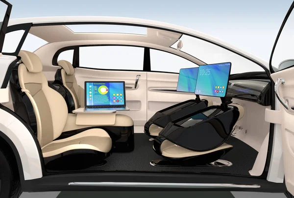 Business meeting concept in autonomous car — Stock Photo, Image