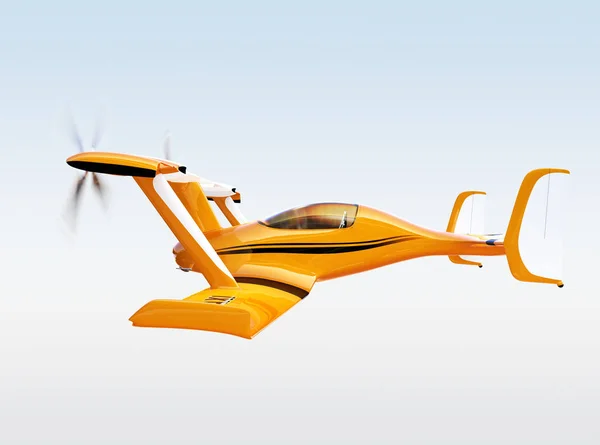 在天空中飞翔的黄色自主飞行无人机出租车 — 图库照片