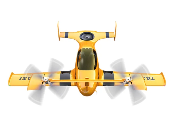 Taxi drone volante autonomo giallo isolato su sfondo bianco — Foto Stock