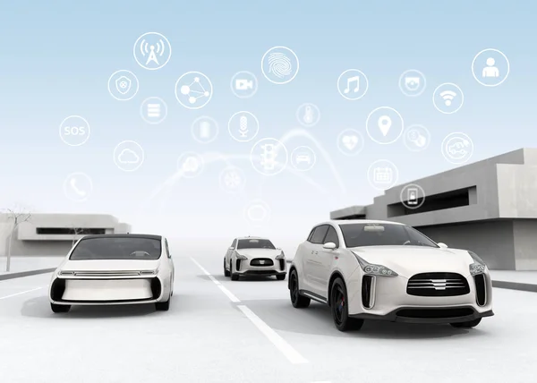 Kapcsolódó autók és autonóm autó koncepció — Stock Fotó