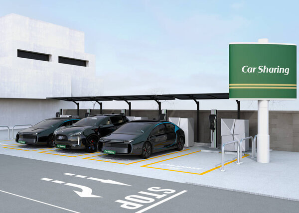 Станция совместного пользования автомобилем на углу улицы
