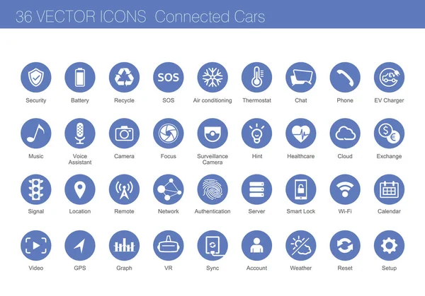 Zestaw ikon koncepcji podłączone samochody — Wektor stockowy