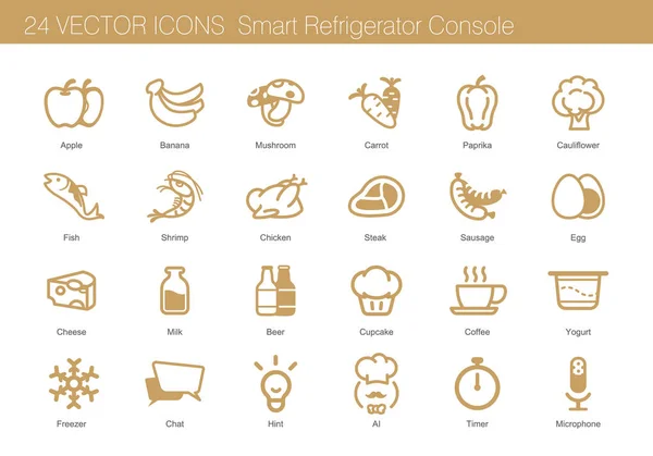Іконовий набір їжі, напоїв та розумного холодильника — стоковий вектор
