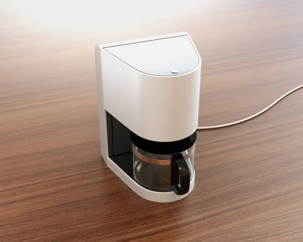 Coffee maker on wood desktop — Stock Photo, Image