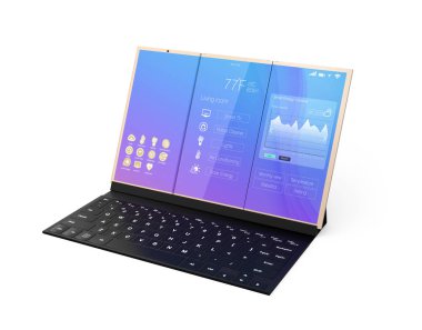 Dijital tablet Pc üstünde siyah bir mobil klavye rıhtım.