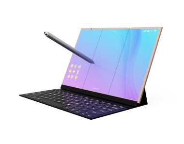 Dijital kalem ve tabla hangi ayrılabilir mobil klavyede yerleştirme izole beyaz arka plan üzerinde Pc