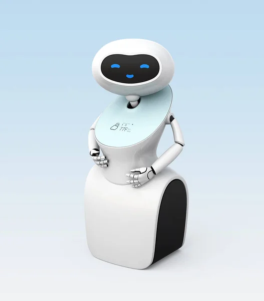 Robô humanóide com tela sensível ao toque isolado no fundo azul claro — Fotografia de Stock