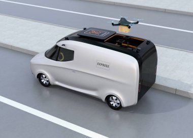 Karton Koli teslim etmek için van dan havalandığını dron