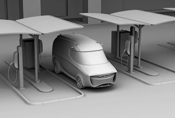 Предоставление глинистой модели грузового фургона в зарядной станции — стоковое фото