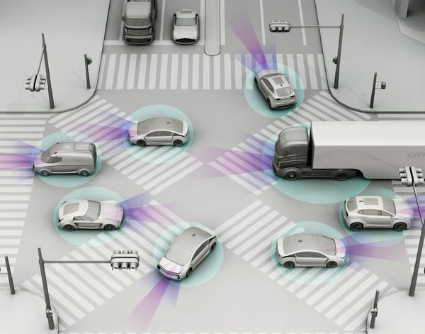 Kavşak pürüzsüz trafikte. (Sadece gölgelendirme)