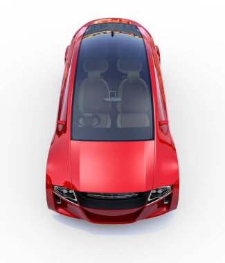 Beyaz arka plan üzerinde izole kırmızı otonom araç önden görünümü