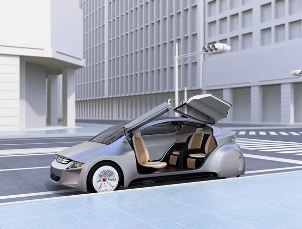 Zilveren autonome auto parkeren aan de kant van de weg — Stockfoto