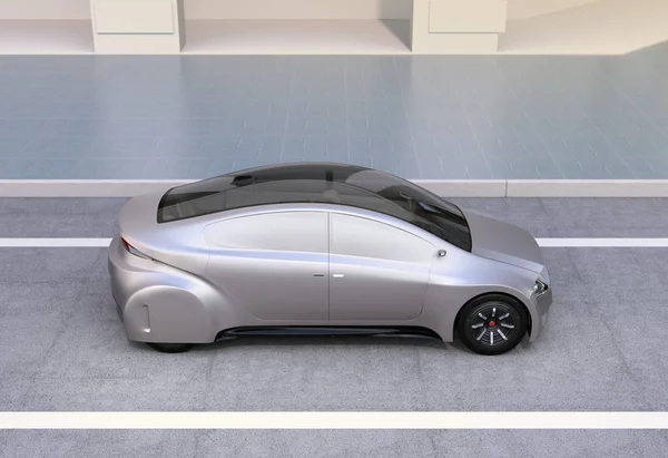 Zilveren autonome auto rijden op de weg — Stockfoto