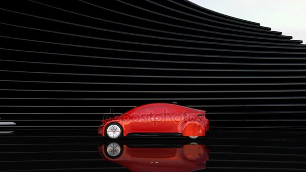 Coche autónomo rojo metálico sobre fondo abstracto — Vídeos de Stock