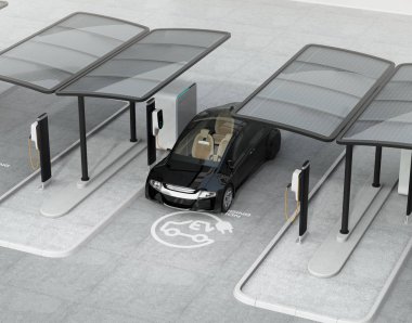 Siyah elektrikli araç şarj istasyonu olarak