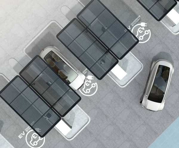 Vista superior da estação de carregamento EV com painéis solares — Fotografia de Stock