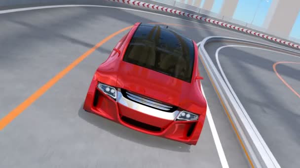 Metallic red autonomous car driving on highway — Stock Video