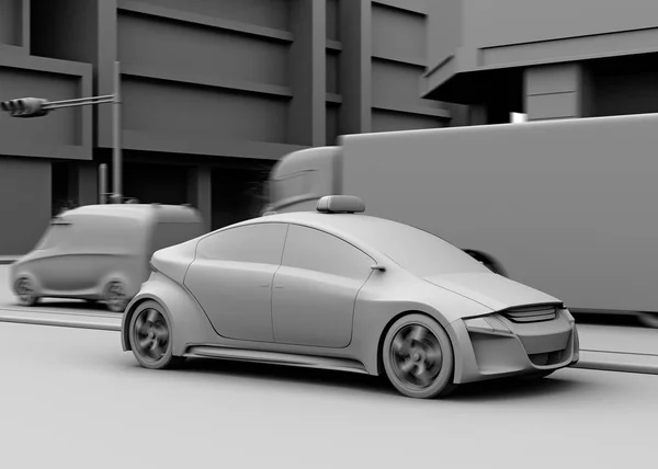 Clay model rendering van, taxi, vrachtwagen bij het kruispunt — Stockfoto
