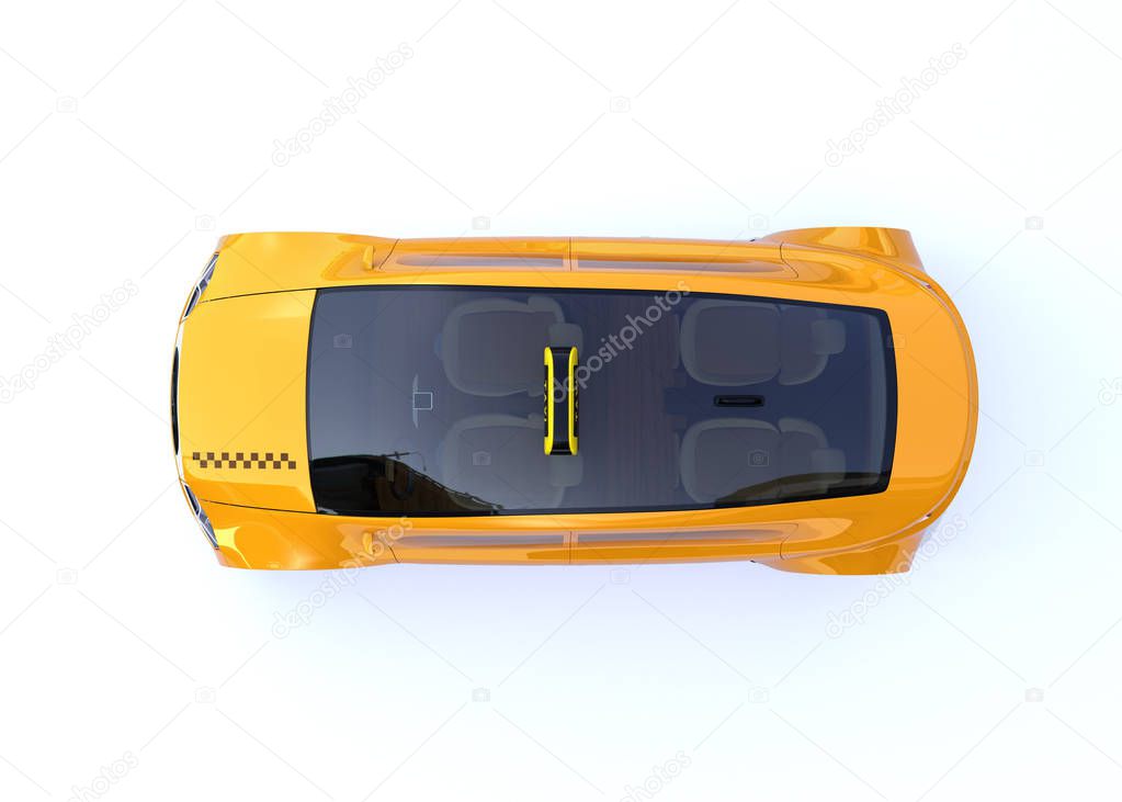 Top view of yellow taxi isolated on white background