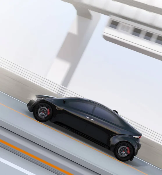 Side view of black electric sports car driving on the highway — Stock Photo, Image