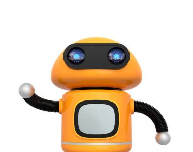 Beyaz arka plan üzerinde izole şirin turuncu robot