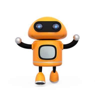 Beyaz arka plan üzerinde izole şirin turuncu robot