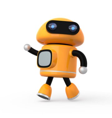 Beyaz arka plan üzerinde izole şirin turuncu robot