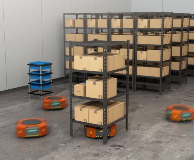 Turuncu robotlar palet mal modern ambar ile taşıma