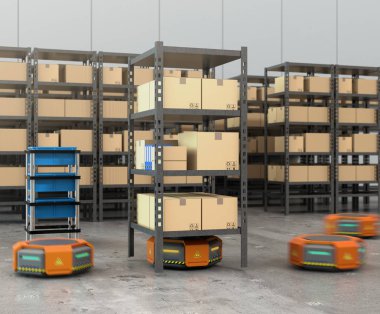 Turuncu robotlar palet mal modern ambar ile taşıma