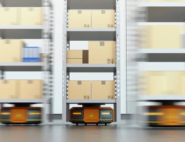 Turuncu robotlar palet mal modern ambar ile taşıma