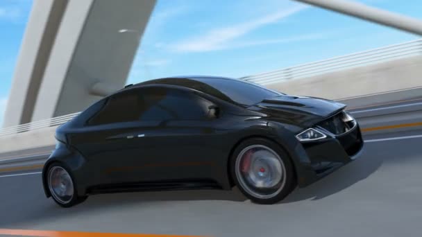 Черный электрический спортивный автомобиль, движущийся по шоссе — стоковое видео