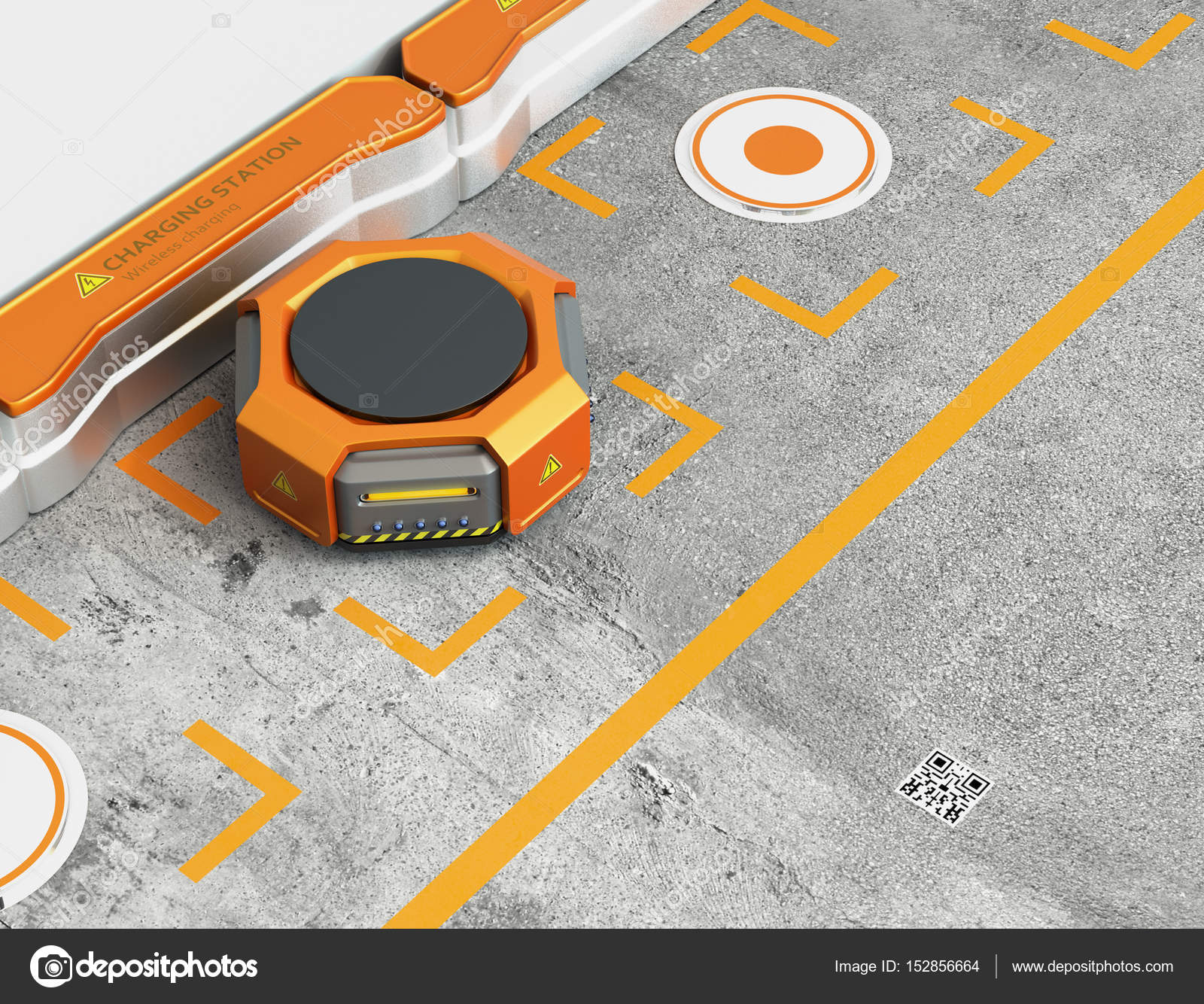 Warehouse robot charging at charging station — Stock Photo