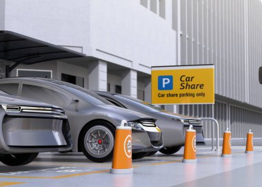 Fleet of autonomous vehicles in parking lot for sharing clipart