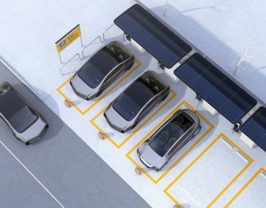 Otoparkın araç iş paylaşımı için havadan görünümü