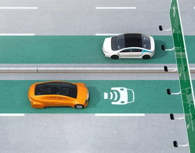 Elektrikli arabalar karayolu kablosuz şarj lane üzerinde sürüş