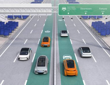 Elektrikli arabalar karayolu kablosuz şarj lane üzerinde sürüş