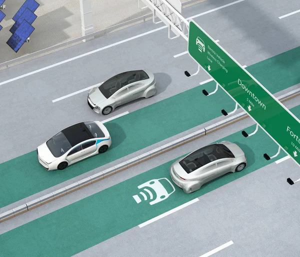 Elektrische auto's rijden op de draadloze opladen rijstrook van de snelweg — Stockfoto