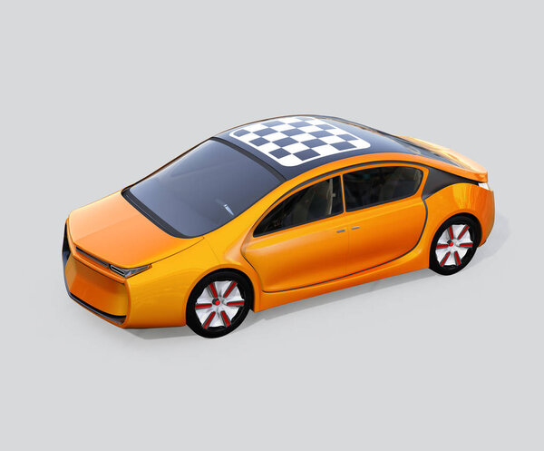 Orange electric car isolated on gray background