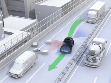 Özerk araba lane hızlı bir trafik kazası önlemek için değiştirme