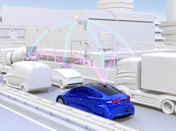 Autos teilen Verkehrsinformationen durch Connected Car-Funktion — Stockfoto