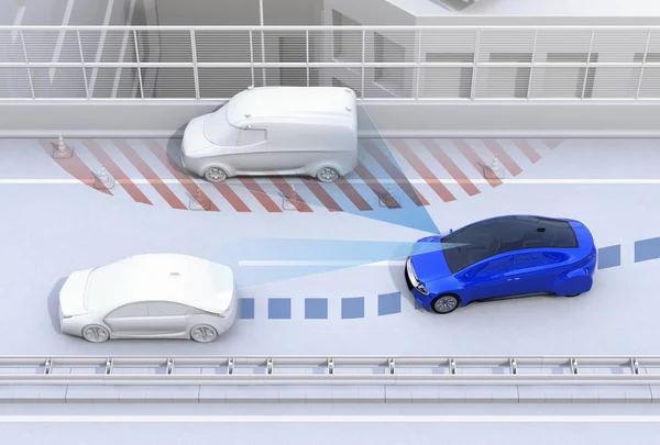 Autonomous car changing lane quickly to avoid a traffic accident — Stock Photo, Image