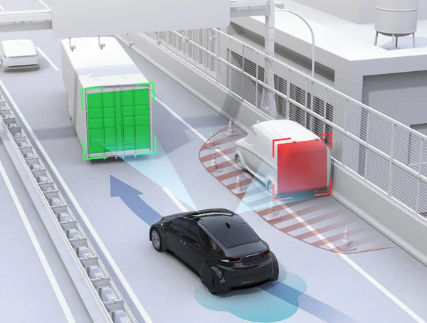 Autonomous car changing lane quickly to avoid a traffic accident — Stock Photo, Image