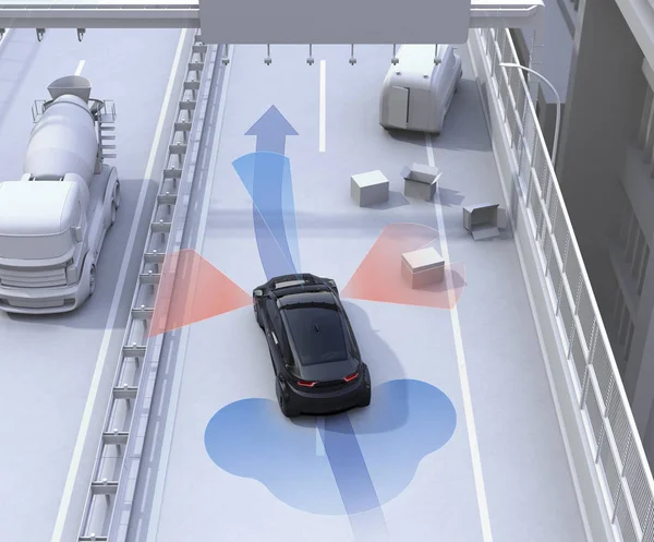 Автономний автомобіль швидко змінює смугу руху, щоб уникнути ДТП — стокове фото