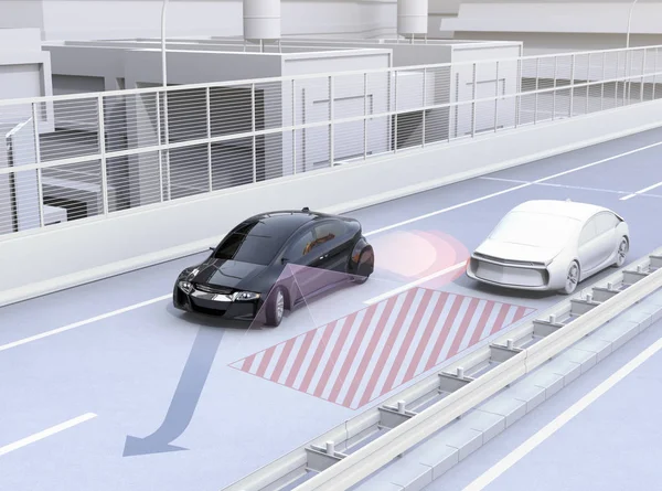 Система бокового обзора позволяет избежать автомобильной аварии при смене полосы движения — стоковое фото