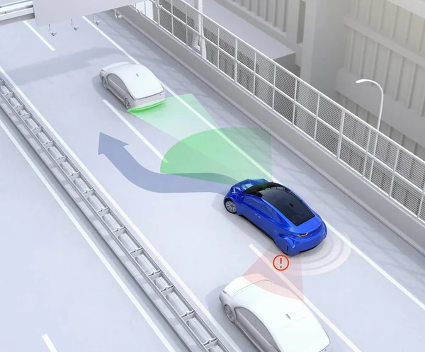 Side view assist system avoid car accident when changing lane — Stock Photo, Image