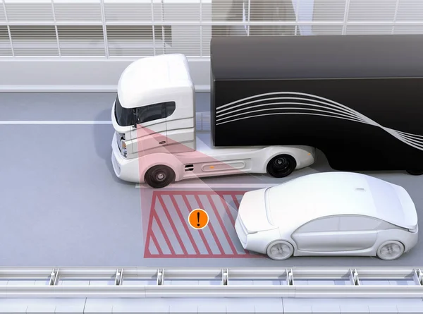 Side view assist system avoid car accident when changing lane — Stock Photo, Image