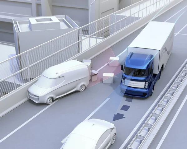 Autonomes Auto wechselt schnell die Spur, um einen Verkehrsunfall zu vermeiden — Stockfoto