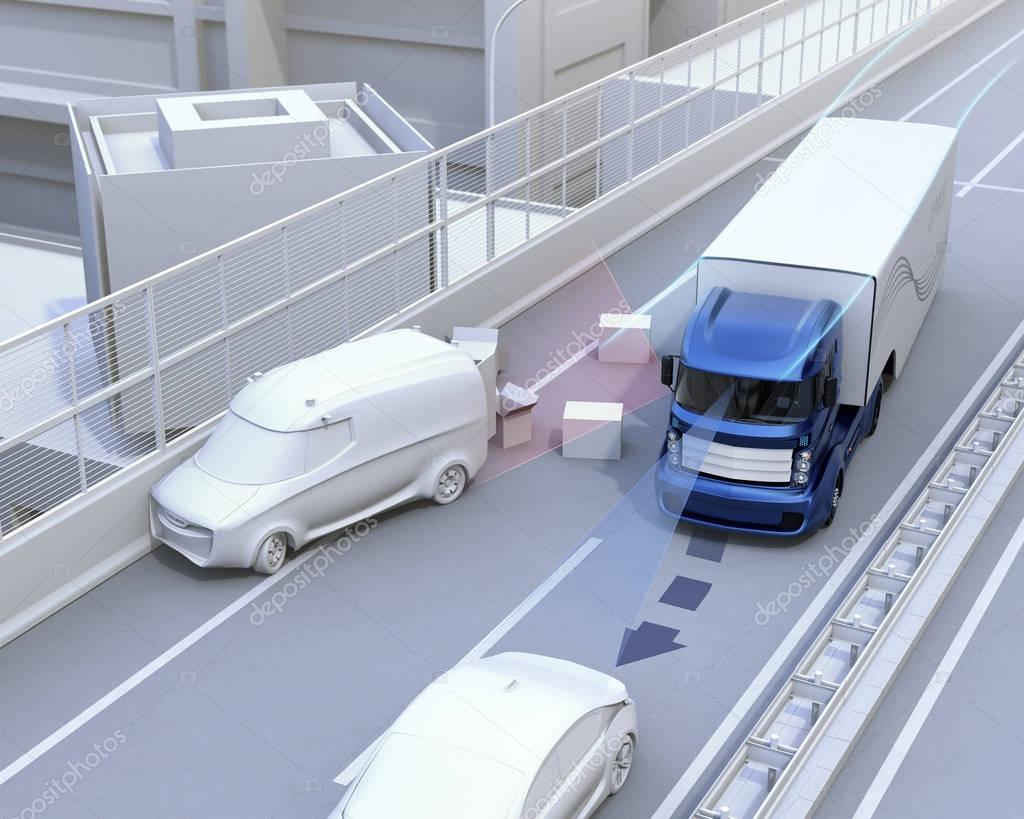 Autonomous car changing lane quickly to avoid a traffic accident