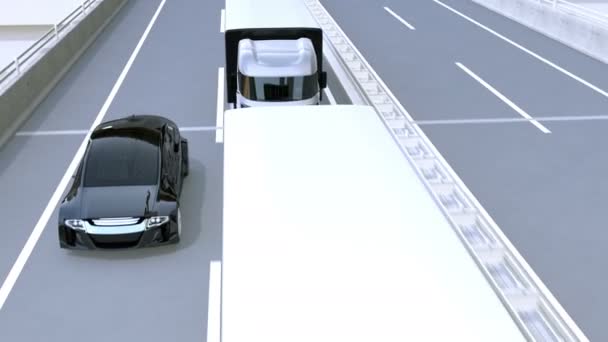 Eine Flotte autonomer Lastwagen, die auf der Autobahn fahren — Stockvideo