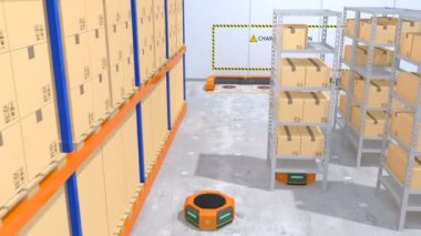 Depo robotlar ve mal taşıyan uçak